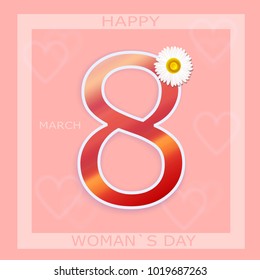 International women`s day. Postcard.White flower. Papercut element. Vector. 
Chamomile icon. White petals. Celebrates. Illustration can be used in the brochures,
postcards, tickets,lables, covers.