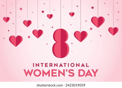 International women's day poster. 8 number origami with hearts design. Happy Mother's Day. 
