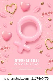 International Women's Day poster. Female sign 3d illustration. Happy Mother's Day. Vector illustration. - Shutterstock ID 2117467478
