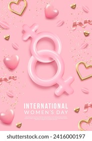 International Women's Day poster. Female sign 3d illustration. Happy Mother's Day. Vector illustration.