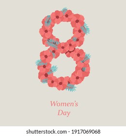 International women's day poster. Happy Women's Day greeting card. Postcard for March 8. 