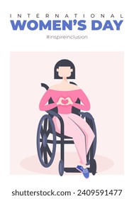 International Womens Day poster. Inspire inclusion 2024 campaign. Hand drawn vector illustration of woman in faceless flat style.