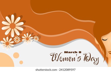 International Women's Day poster with a long haired woman closing her eyes