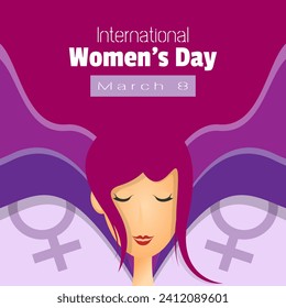 International Women's Day poster with a long haired woman closing her eyes