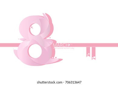 International women's day poster with pink ribbons.Eight of march