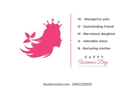 International Women's Day Poster with Woman Face Silhouette  Vector
