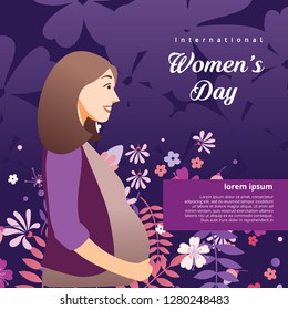 International Women's Day, Pregnant Woman With Dark Purple Color Background