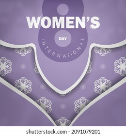 International womens day purple color flyer with abstract white ornament