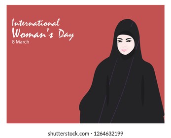 International women's day with Religious Muslim lady wear hijab and woman sign banner vector design - Vector