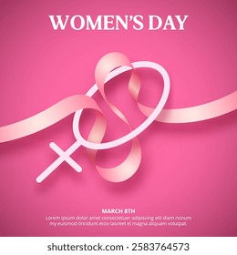 International Women's Day with ribbon and female gender symbol