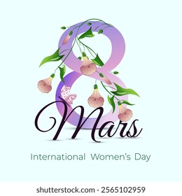 International Women's Day Women's Rights in French with floral elements. March 8. Vector.