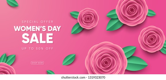 International women's day sale banner. Happy Mother's Day sale. Eps10 vector illustration with place for your text.