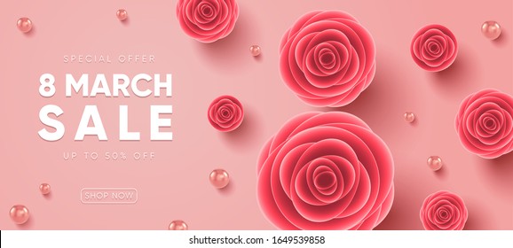 International women's day sale banner. Happy Mother's Day sale. Eps10 vector illustration with place for your text.