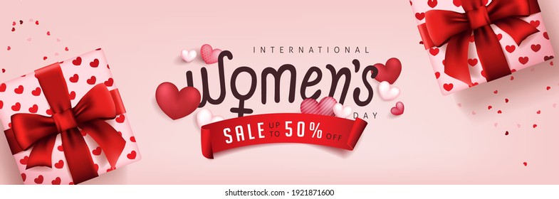 International women's Day sale banner template. Postcard on March 8.