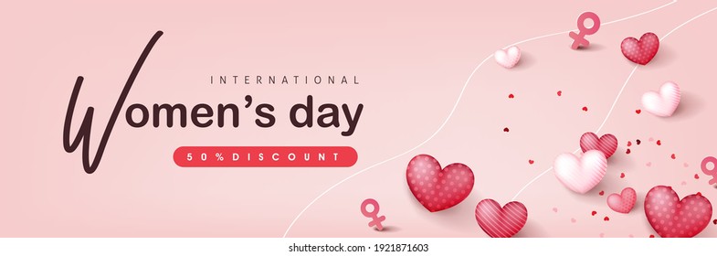 International women's Day sale banner template. Postcard on March 8.