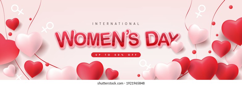 International women's Day sale banner template. Postcard on March 8.