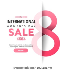 International women's day sale poster. Color flowers in style paper cut. Trendy Design Template. 