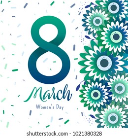 International women's day sale poster. Color flowers in style paper cut. Trendy Design Template. 