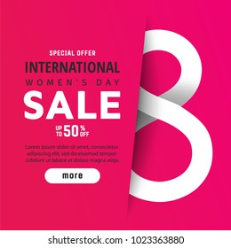 International women's day sale poster. Color gradient banner in style paper cut. Trendy Design Template. 