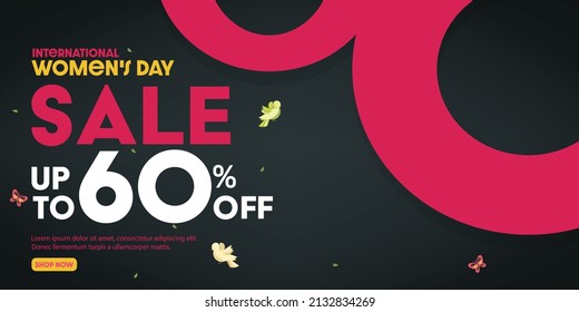 International Women's Day Sale Poster Design with 60% Discount. March 8.