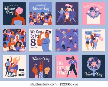 International Women's Day set. Vector templates for card, poster, flyer and other users.