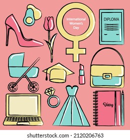 International Women's Day Set. Vector Illustration