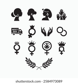 International Women's Day Silhouette icons vector illustration on a white background