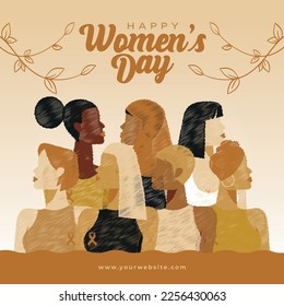 International Women's Day. Smiling Women Vector Social media post, Happy women's day greeting card, Poster, and Social Media Post on March 8.