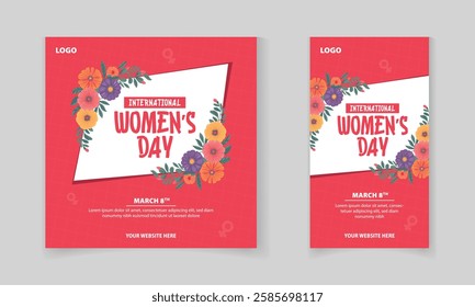 International Women's Day Social Media Post banner design with Colorful Flower vectors illustration