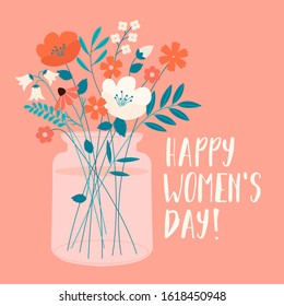International Women's Day with spring bouquet. Vector template for card, poster, flyer and other users.