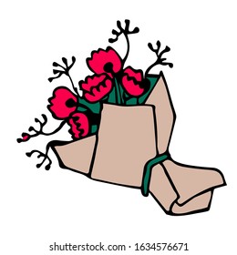 International womens day spring celebration art 8 march holiday design black silhouette red poppy bouquet outline petal flower sticker white isolated floral twig element stock vector illustration
