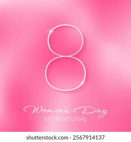 International Women's Day. Square banner or postcard. Number eight and text on mesh gradient background. Elegant poster for March 8. Modern vector template for international women's celebration.