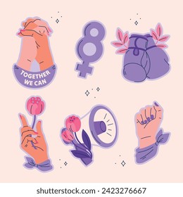 Etiqueta del Día Internacional de la Mujer. Feliz Día de la Mujer. 8 de marzo. Diseño de ilustración de vectores de dibujos animados para Sticker, Label. feliz día de la mujer Sticker.