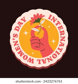 Etiqueta del Día Internacional de la Mujer. Feliz Día de la Mujer. 8 de marzo. Diseño de ilustración de vectores de dibujos animados para Sticker, Label. feliz día de la mujer Sticker.