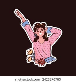 International Women's Day Sticker. Happy Women's Day Sticker. March 8th. Cartoon Vector illustration design for Sticker, Label. happy women day Sticker.