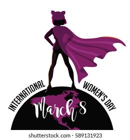 International Womens Day super hero design. In celebration of March 8 holiday. EPS 10 vector.