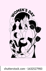 International Women's Day. Tender illustration with the girls. Template design for cards, invitations, mailings, posters.