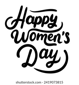 International Women's Day text banner in black color. Isolated handwriting inscription, International Women's Day. Hand drawn vector art.