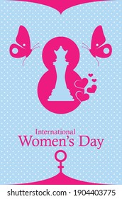 International Women's Day theme. Illustration for March 8 with the decor and butterflies. Vector illustration is editable and scalable with the place for the text.