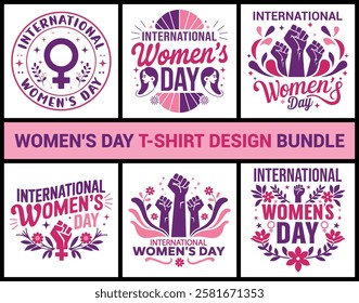 International women's day t-shirt design bundle. Vector illustration.