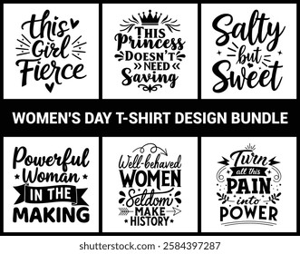 International women's day t-shirt design bundle. Vector illustration.