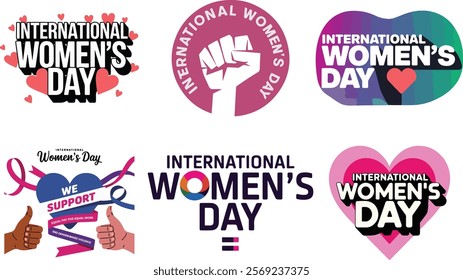 International women's day typography logo vector art and illustration.