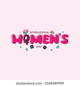 International womens day typography vector illustration card design, banner design, poster design. Calligraphic international women's day with female symbol on a pink background