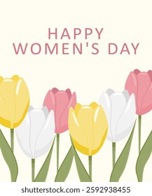 International Womens Day. vector card with beautiful vibrant tulips.