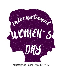 International Women's Day vector design for banners, cards, posters. Female face silhouette. Female illustration with text International women's day.