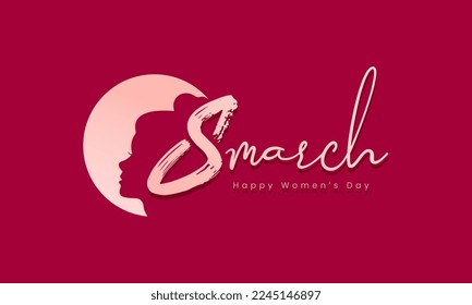 Diseño vectorial del Día Internacional de la Mujer, 8 marchas de conceptos del día de la mujer con marco de círculo de cara de mujer, estilo de corte de papel sobre fondo rojo.