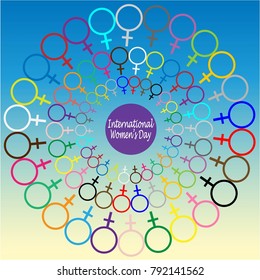 International Women's Day vector design with Venus gender symbols in a circle to celebrate this global event on 8th March.
