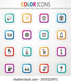 International Women's Day vector flat button icons with colored outline and shadow