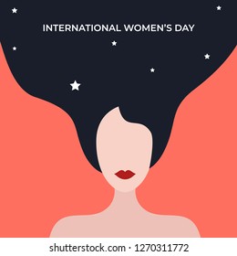 International Women's Day. Vector greeting design for card, flyer, poster, banner, invitation. Beautiful woman illustration