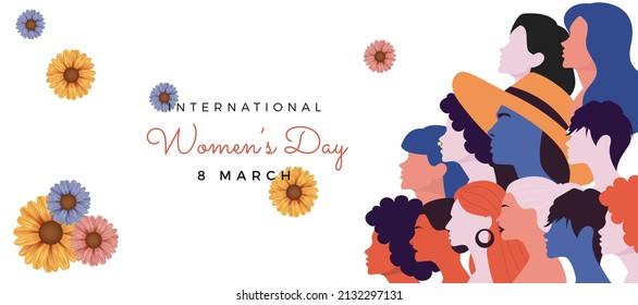 Día Internacional de la Mujer. Banner horizontal del vector.